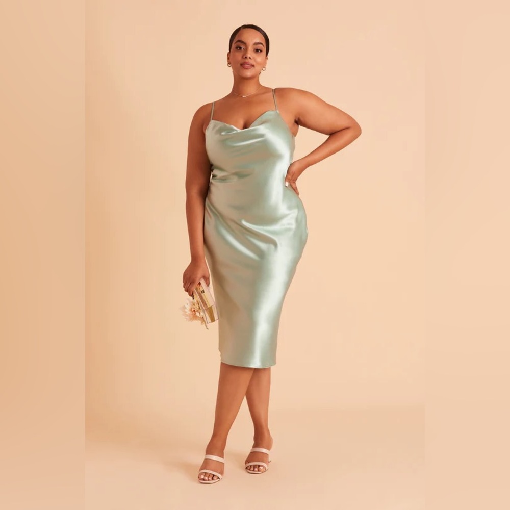Birdy Grey Satin Sage Green Midi Dress Cowl Wedding 2x Plus 18 20 NWT HOST PICK